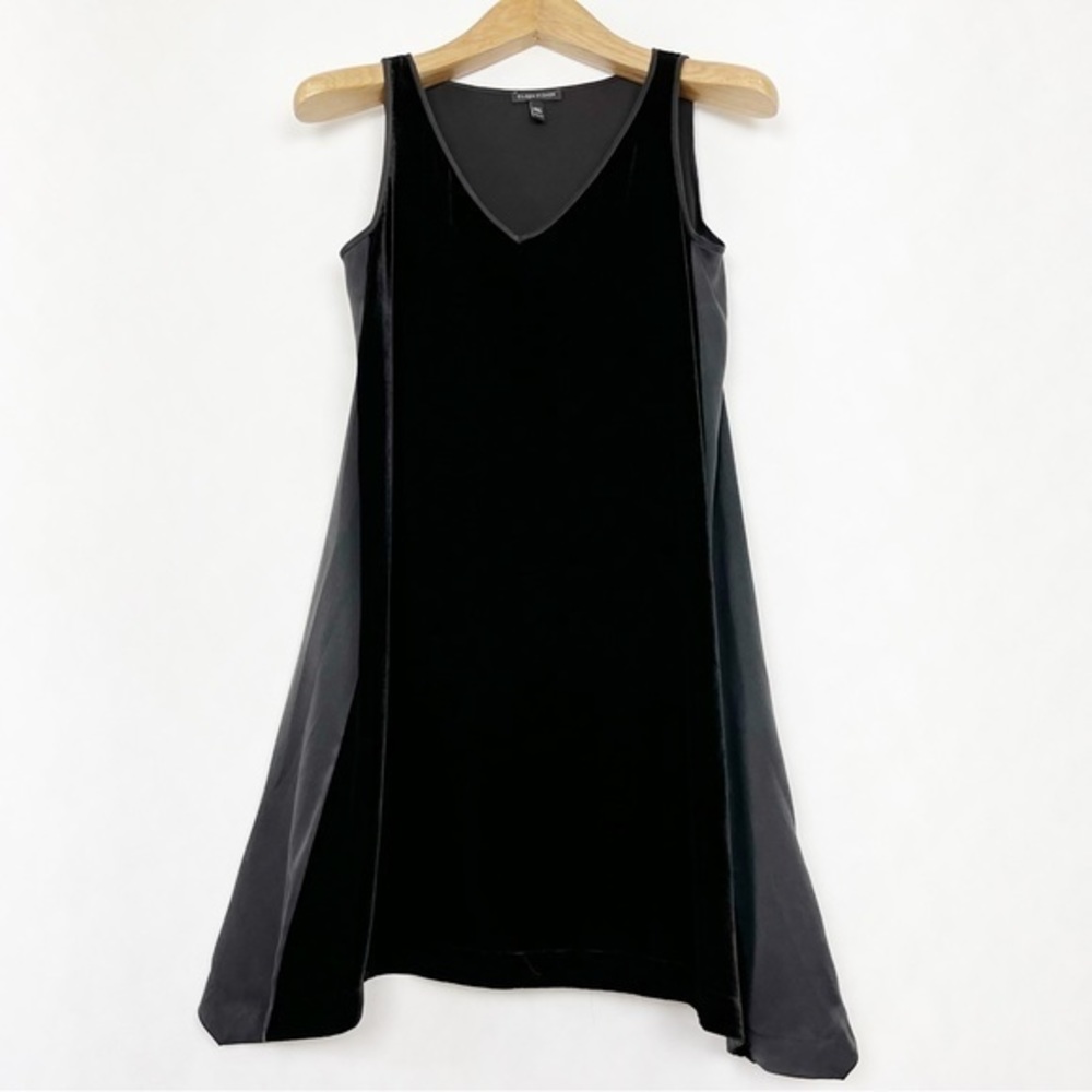 Eileen Fisher Black Velvet & Silk V-Neck Sleeveless Mini Dress Tunic Sizeโ XS